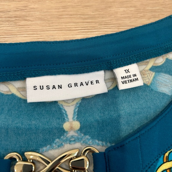 Susan Graver V Neck Shirt Blouse Plus 1X Stretch Geometric Womens CB95B - Picture 4 of 9